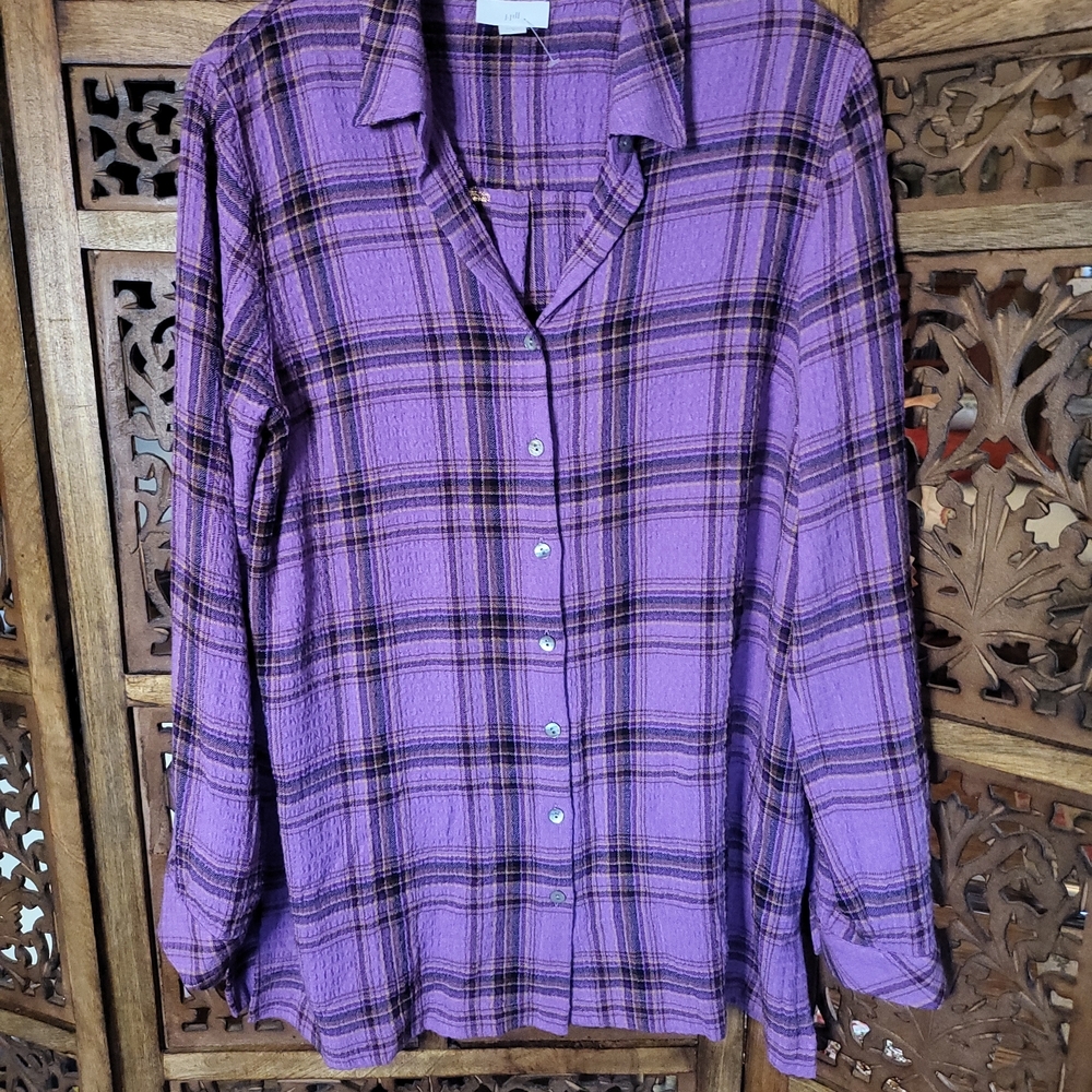 J. Jill Purple Plaid Button Down Shirt
